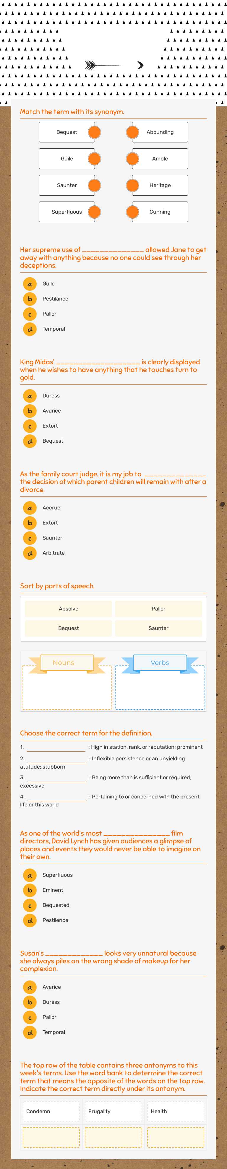 Chaucer Vocabulary Quiz worksheet preview image