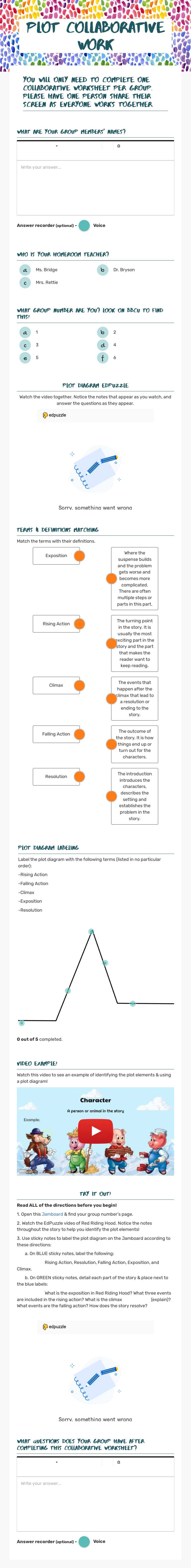 Plot Collaborative Work Grade 5 worksheet preview