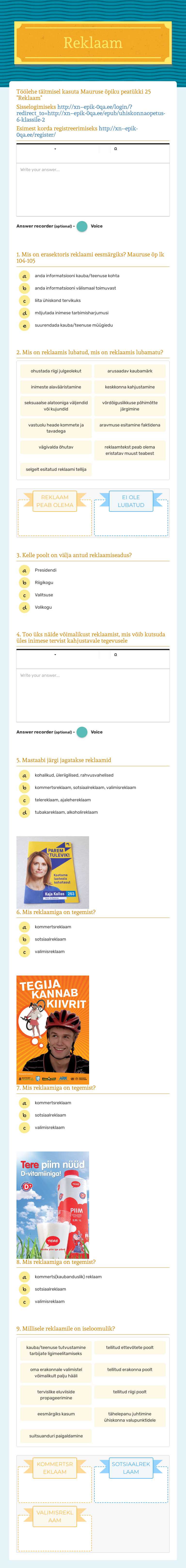Reklaam worksheet preview image