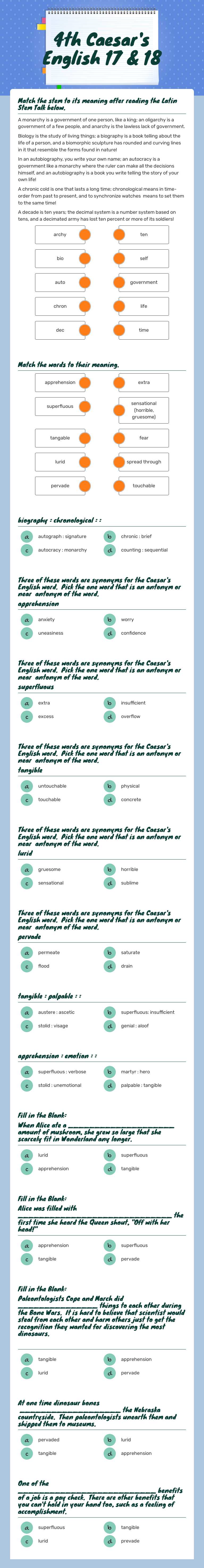 4th Caesar's English 17 & 18 worksheet preview image