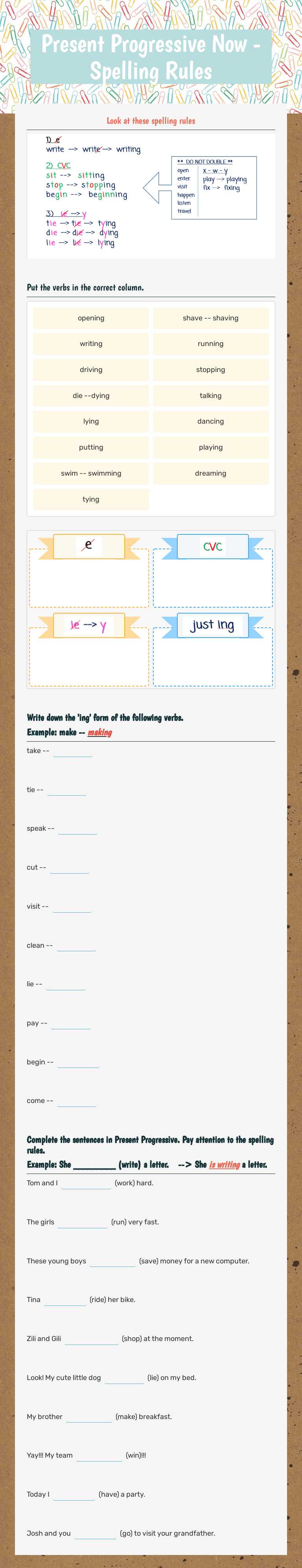 Present Progressive
Now - Spelling Rules worksheet preview image