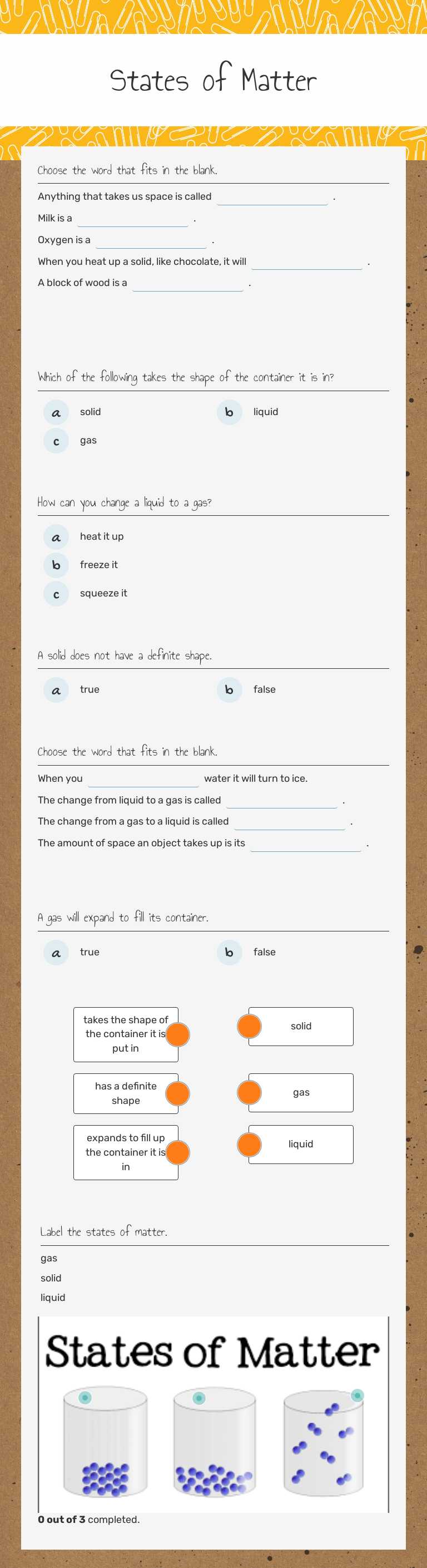 States of Matter Grade 3 worksheet preview