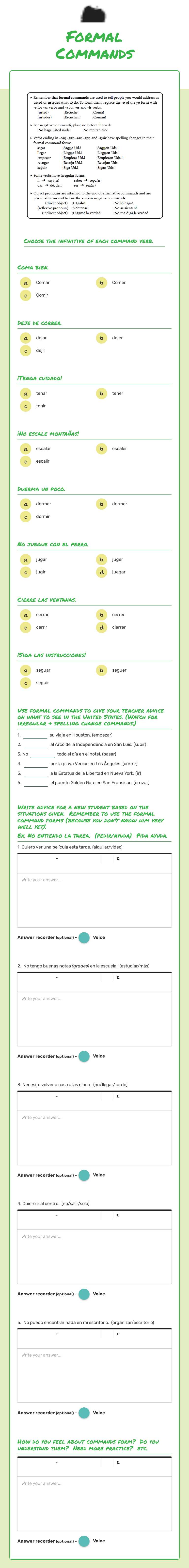 Formal Commands worksheet preview image