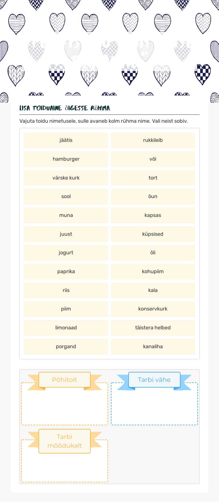 "Tervisliku toitumise püramiid" Grade 2 worksheet preview