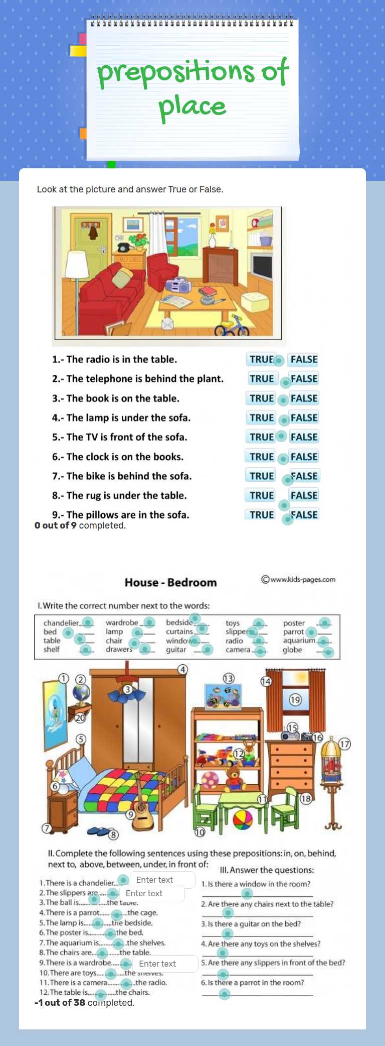 prepositions of place worksheet preview image