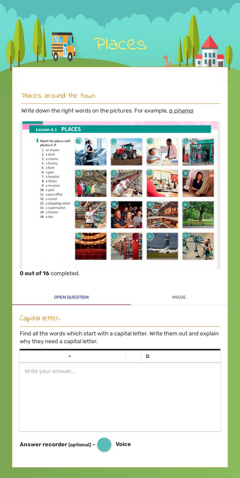 Places Grade 5 worksheet preview