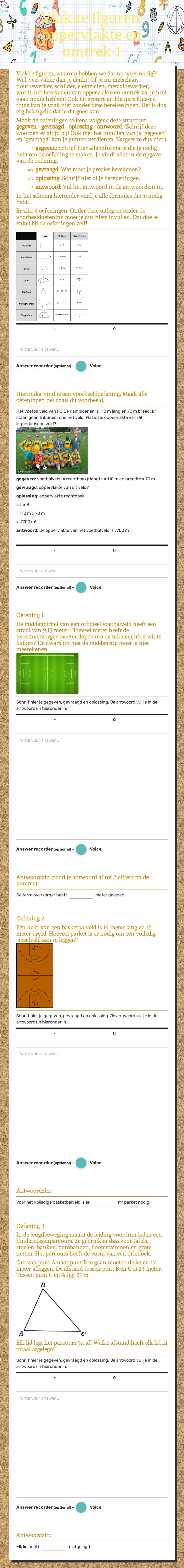 Vlakke figuren: oppervlakte en omtrek 1 worksheet preview image