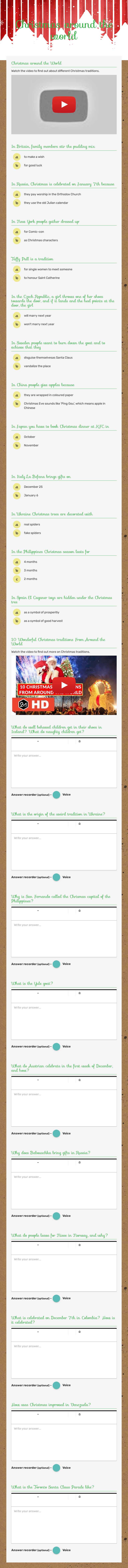 Christmas around the world worksheet preview image