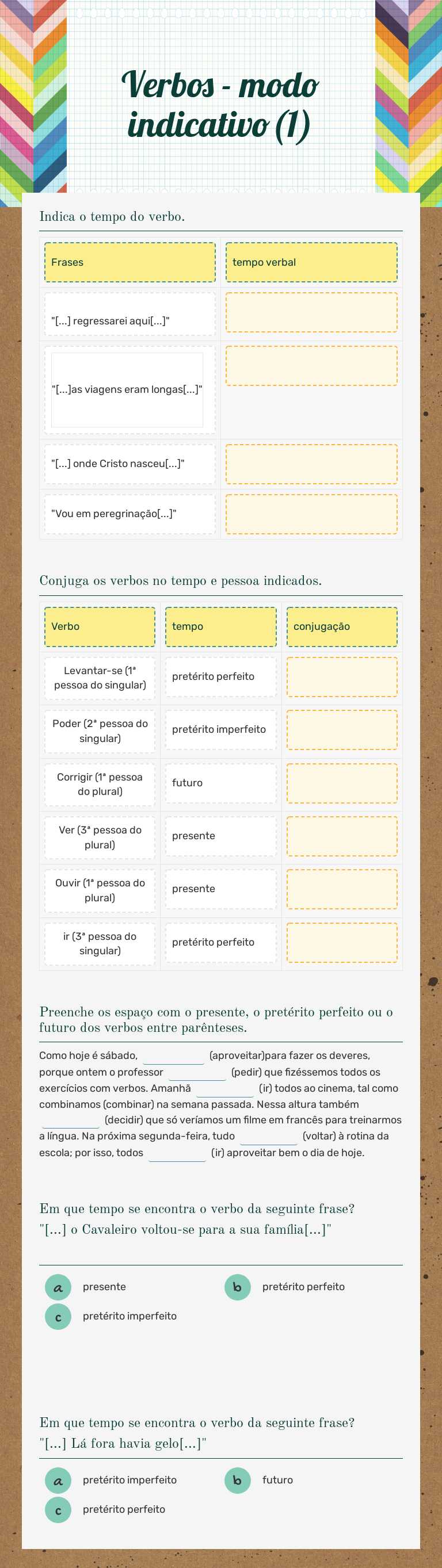 Verbos - modo indicativo(1) Grade 8 worksheet preview