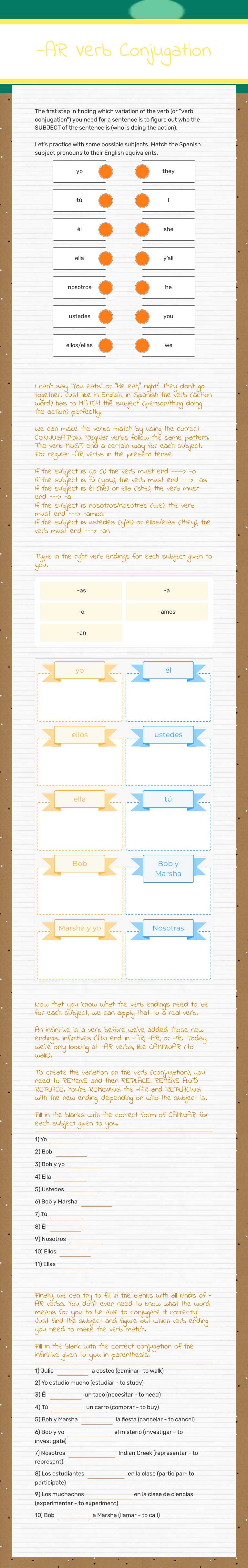 -AR Verb Conjugation worksheet preview image