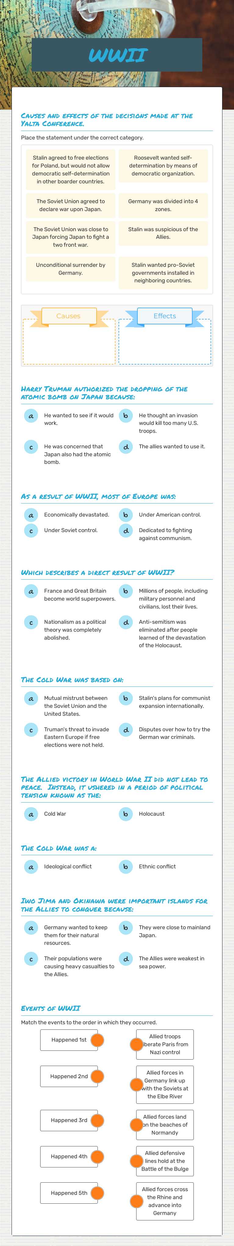 WWII Grade 10 worksheet preview