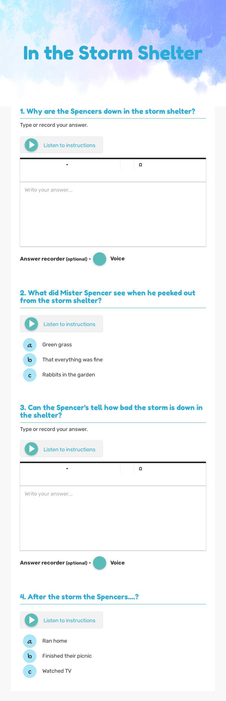 In the Storm Shelter Grade 1 worksheet preview