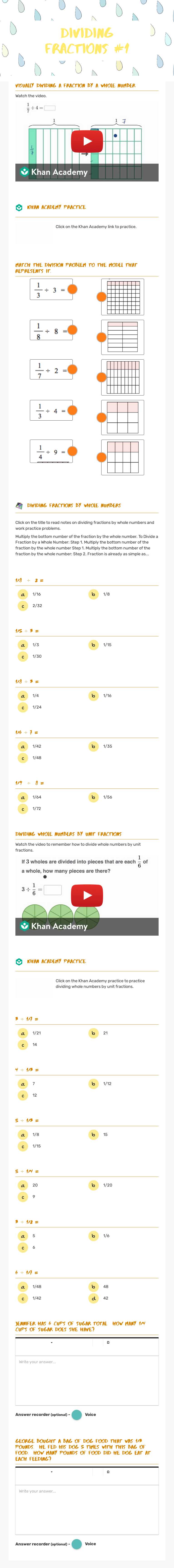 Dividing Fractions #1 Grade 5 worksheet preview