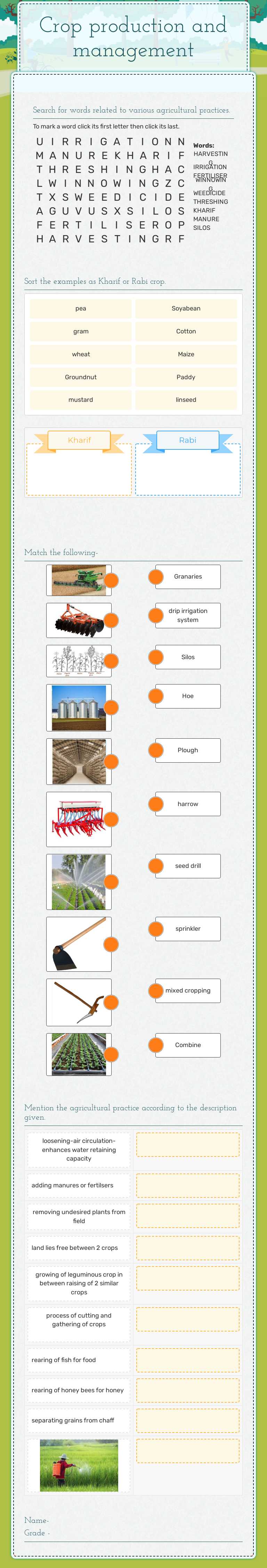 Crop production and management worksheet preview image
