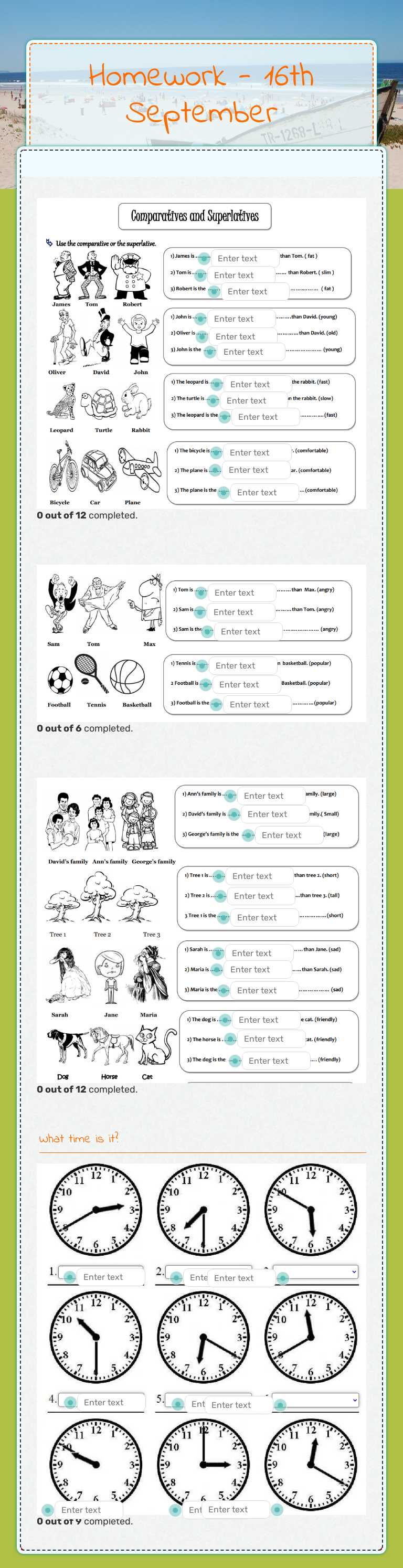 Homework - 16th September worksheet preview image