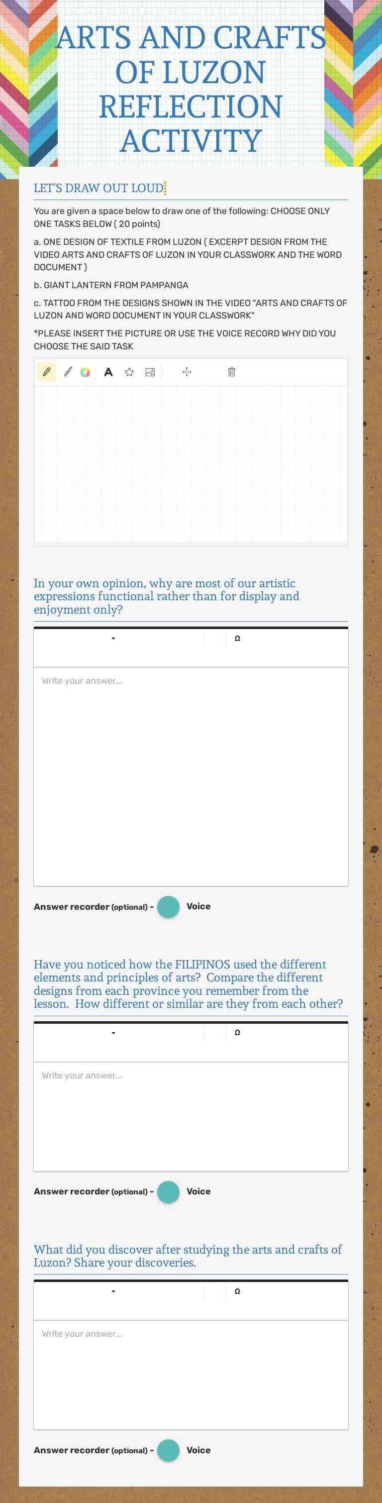 ARTS AND CRAFTS OF LUZON REFLECTION ACTIVITY worksheet preview image