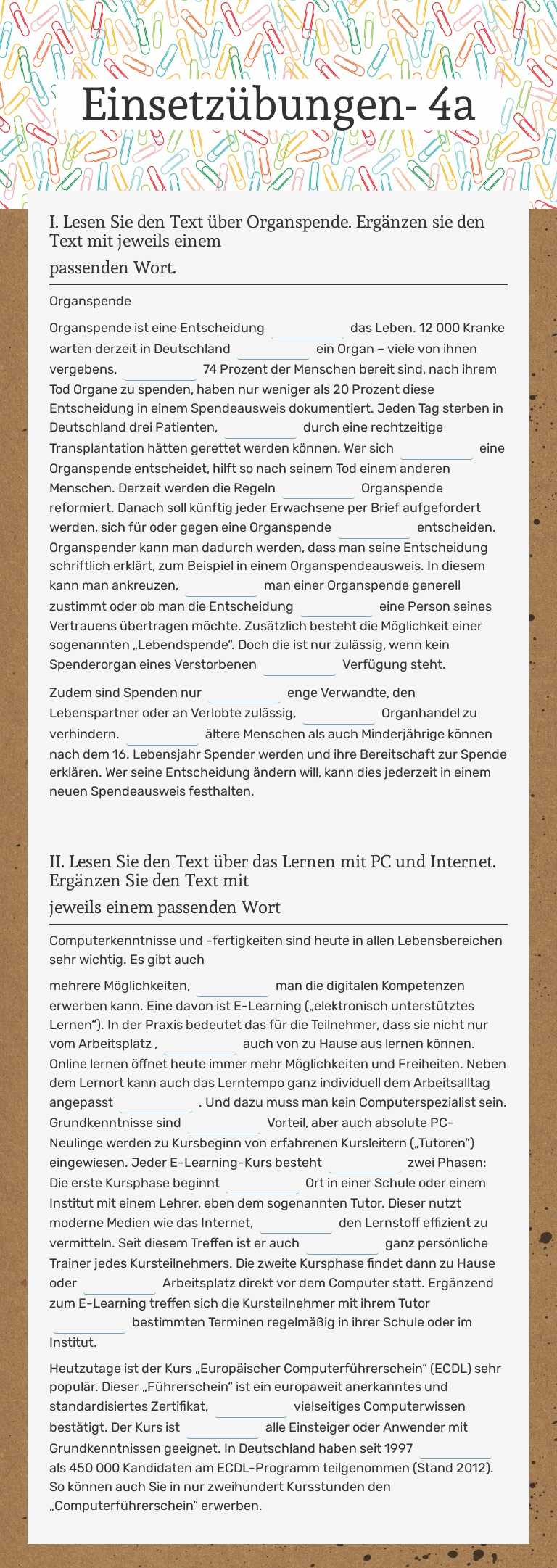 Einsetzübungen- 4a worksheet preview image