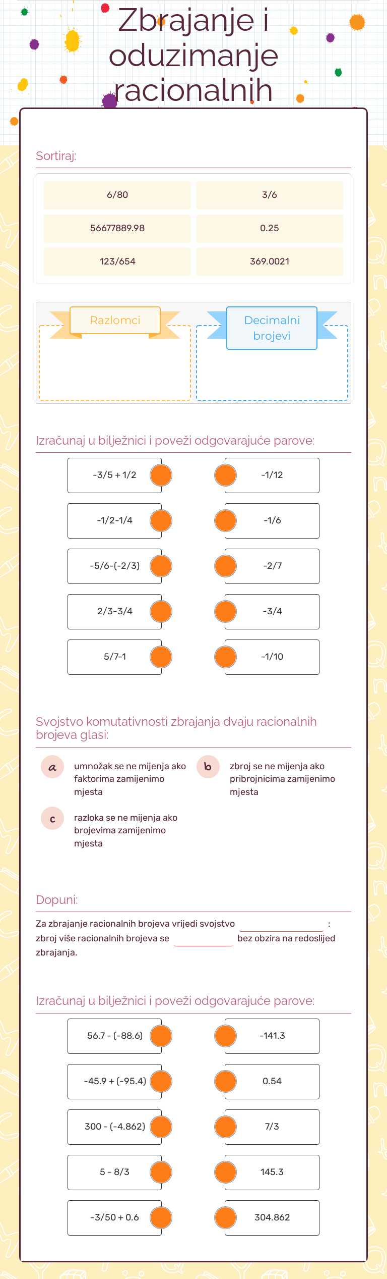 Zbrajanje i oduzimanje racionalnih brojeva worksheet preview image