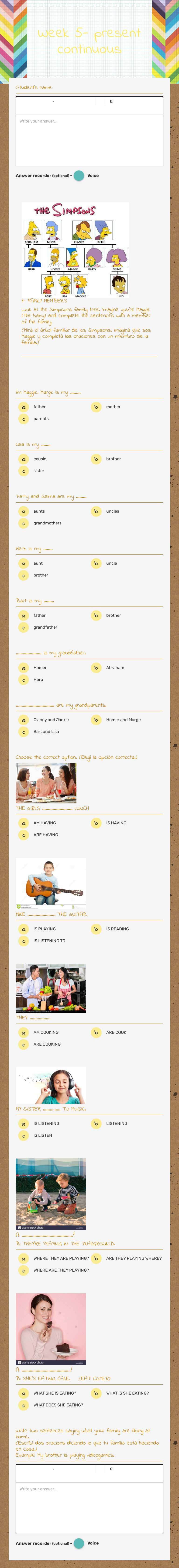Week 5- present continuous Other worksheet preview