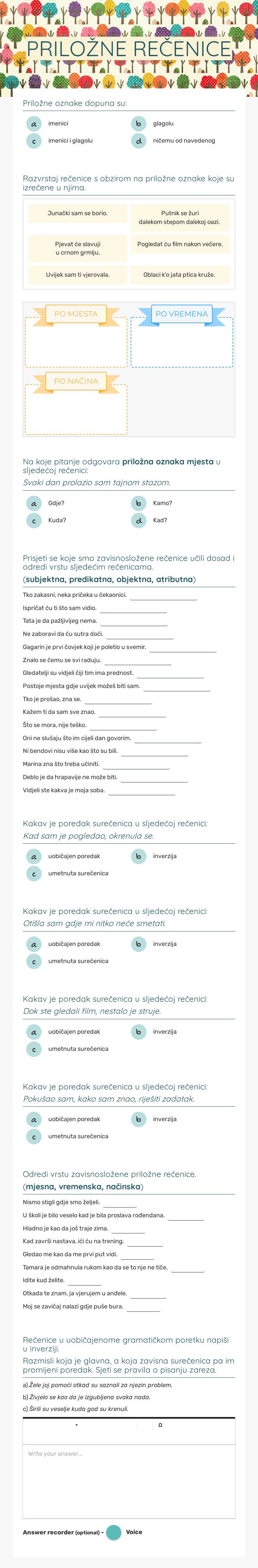 PRILOŽNE REČENICE worksheet preview image