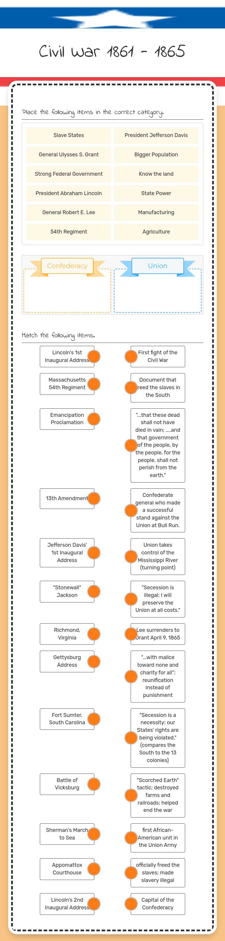 Civil War
1861 - 1865 worksheet preview image