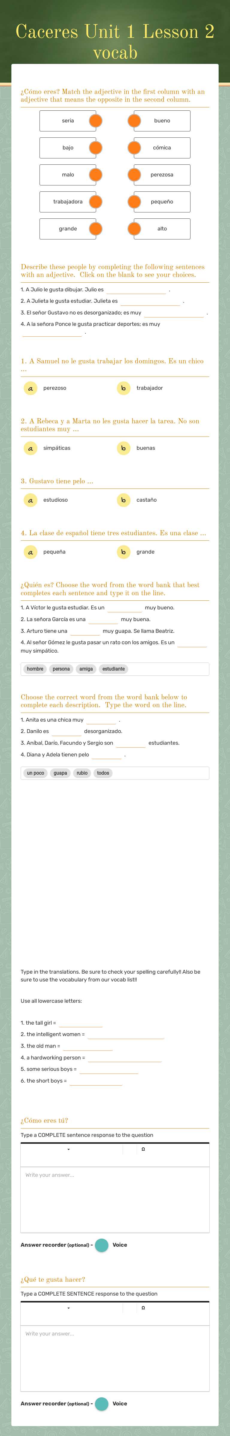 Caceres                 Unit 1 Lesson 2 vocab worksheet preview image