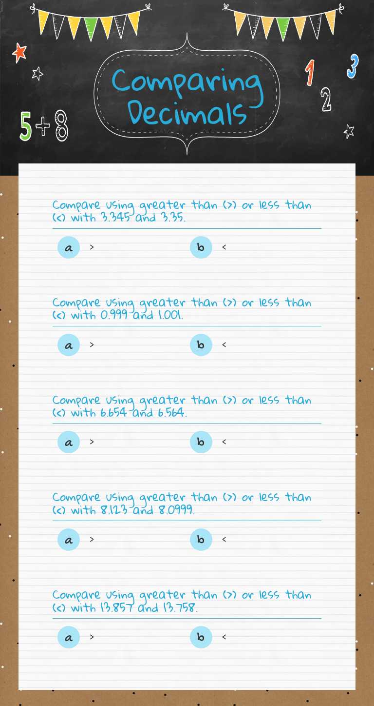 Comparing Decimals worksheet preview image