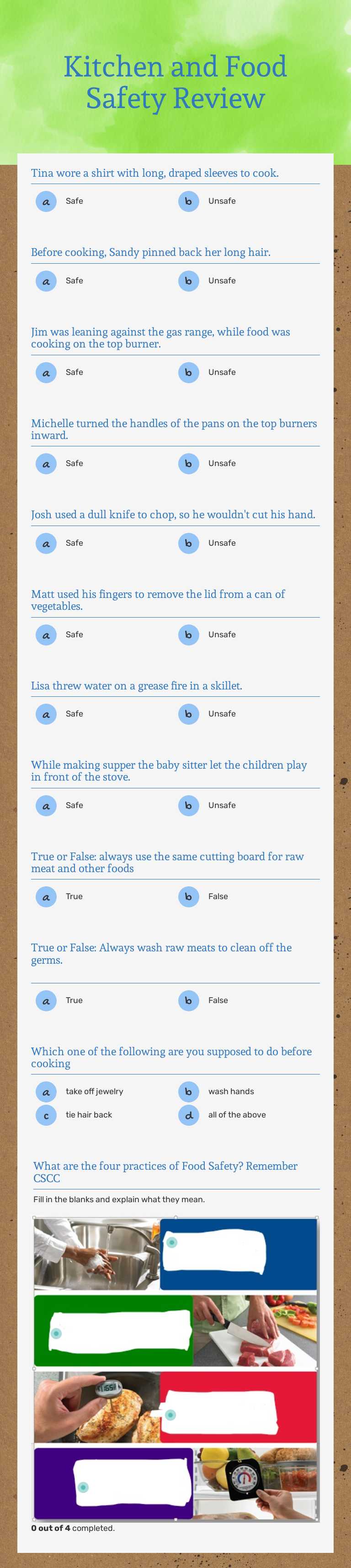 Kitchen and Food Safety Review worksheet preview image