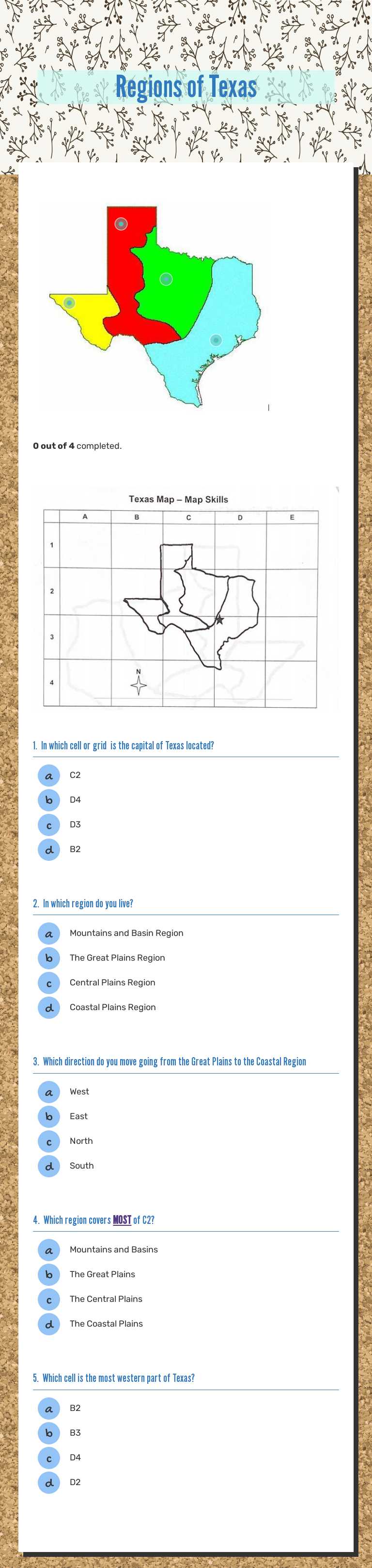 Regions of Texas worksheet preview image