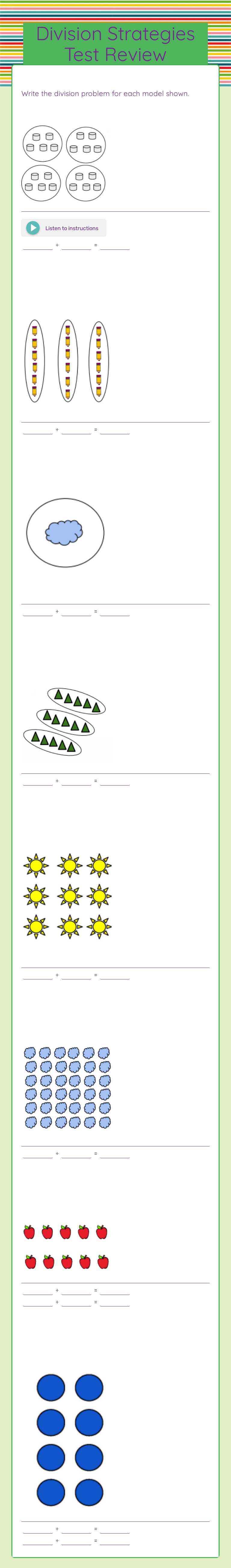 Division Strategies Test Review Grade 3 worksheet preview