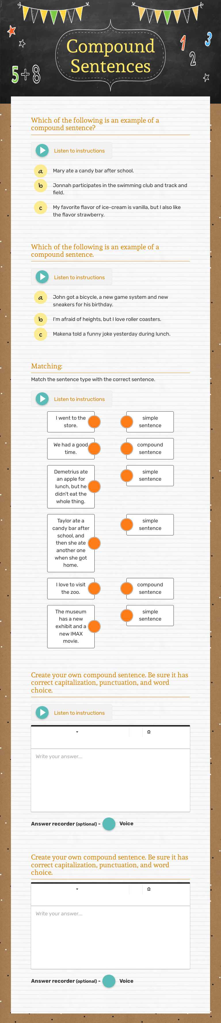 Compound Sentences worksheet preview image