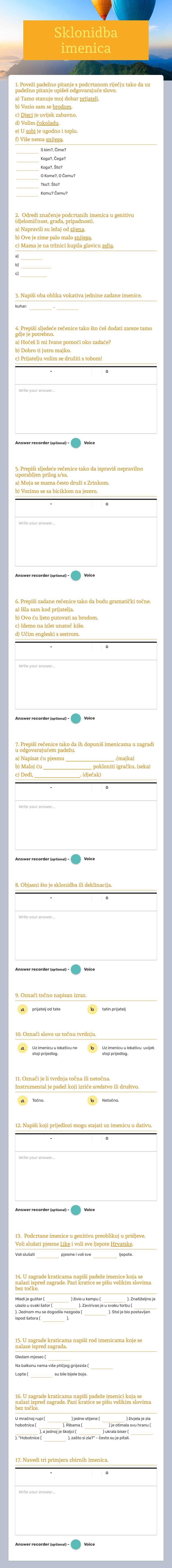Sklonidba imenica worksheet preview image