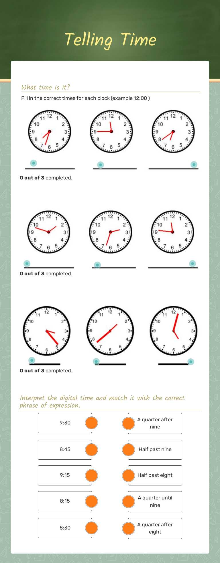 Telling Time worksheet preview image