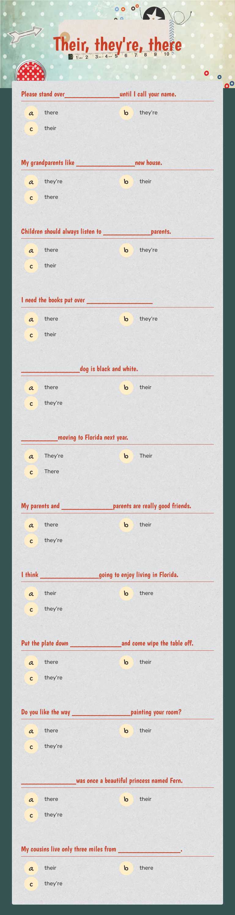Their, they're, there worksheet preview image