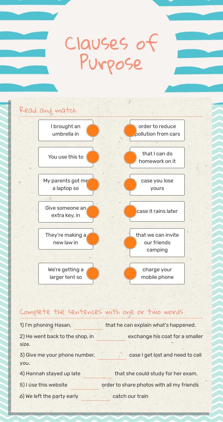 Clauses of Purpose worksheet preview image