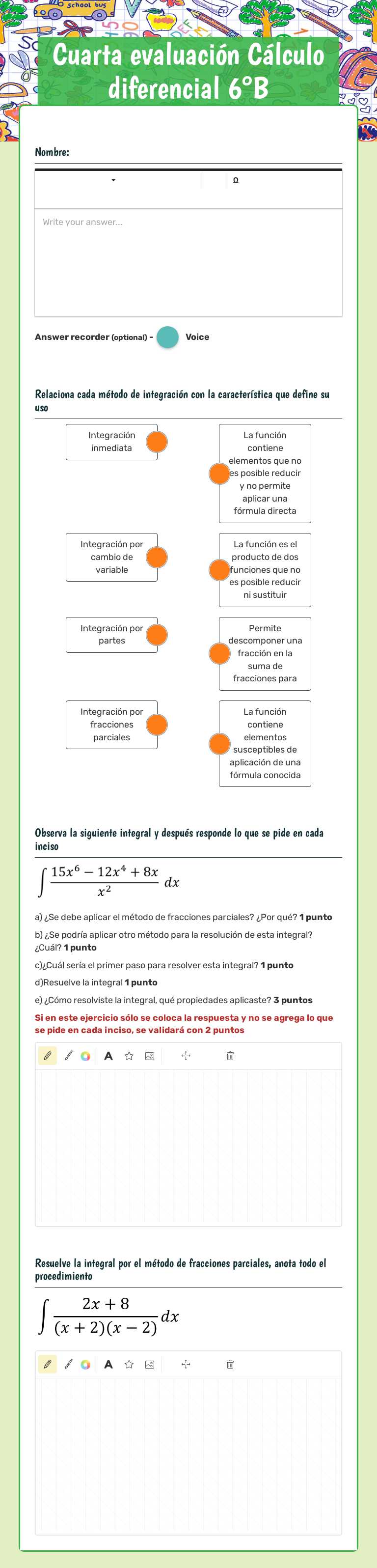 Cuarta evaluación Cálculo diferencial 6°B worksheet preview image