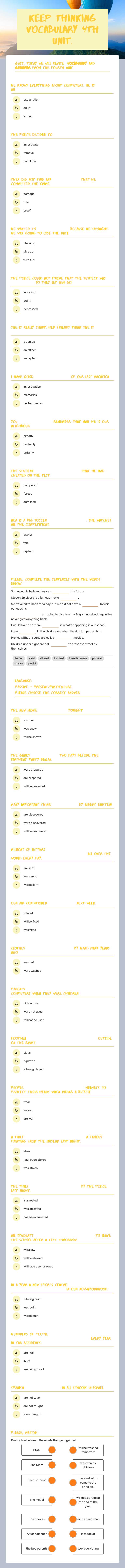Keep thinking Vocabulary 4th unit. Grade 8 worksheet preview
