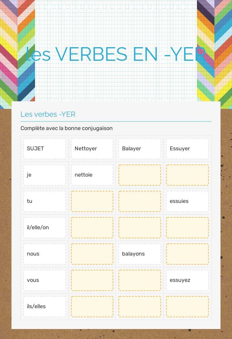 les VERBES EN -YER worksheet preview image
