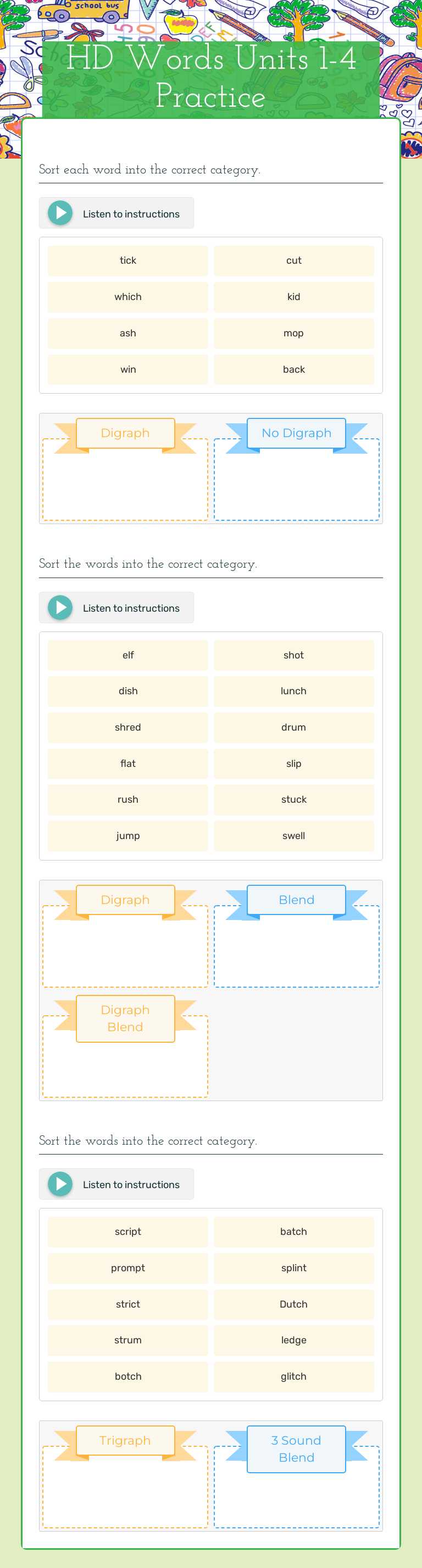 HD Words Units 1-4 Practice worksheet preview image