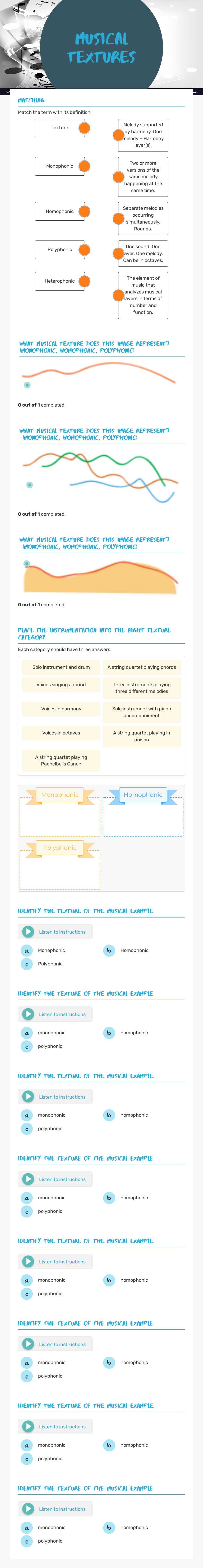 Musical textures worksheet preview image