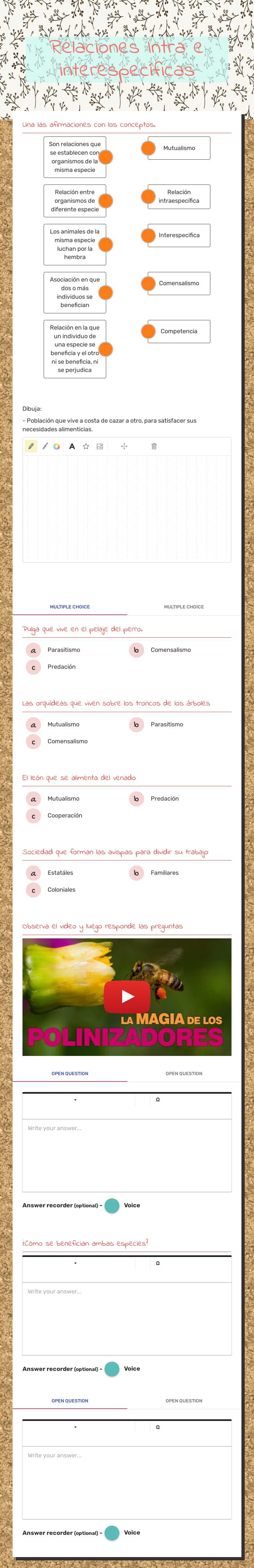Relaciones Intra e interespecíficas worksheet preview image