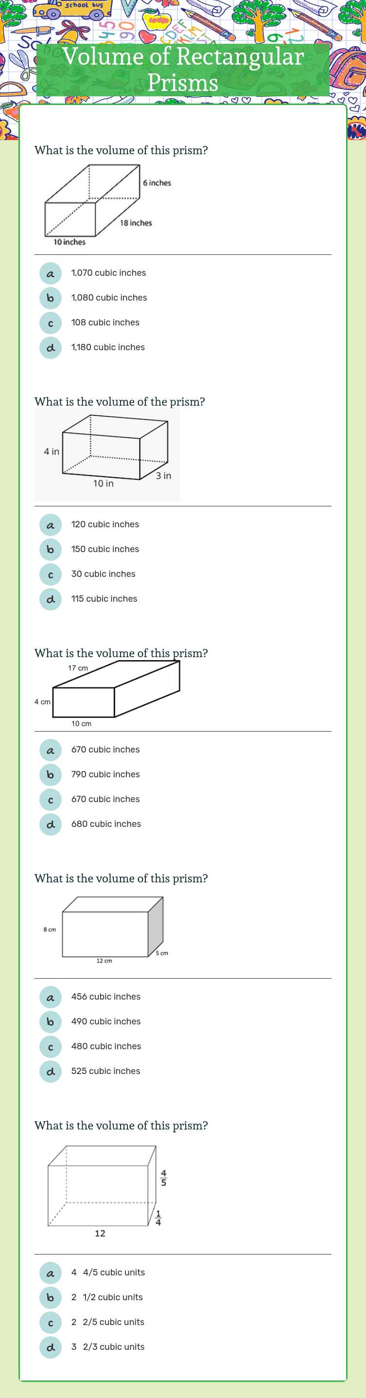 Volume of Rectangular Prisms worksheet preview image