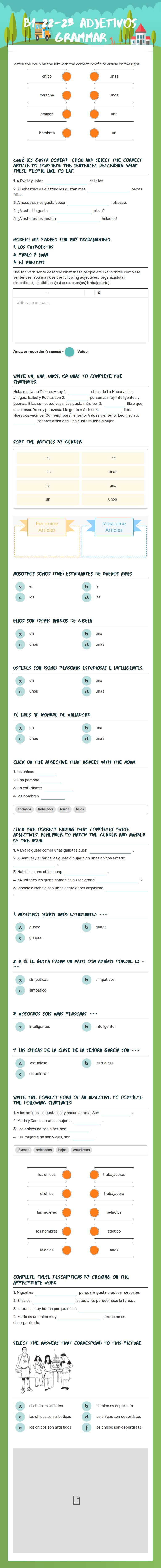 B1 22-23 Adjetivos Grammar worksheet preview image