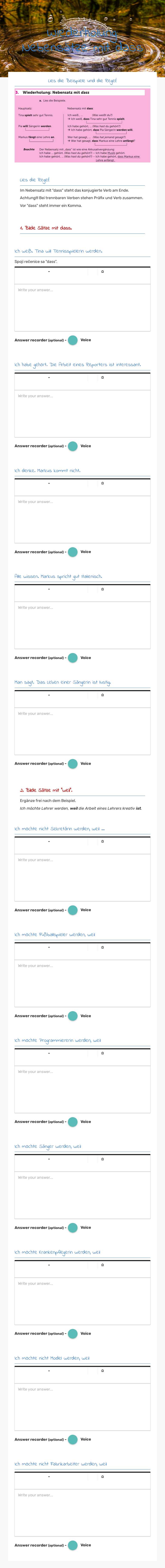 Wiederholung: Nebensätze mit dass worksheet preview image