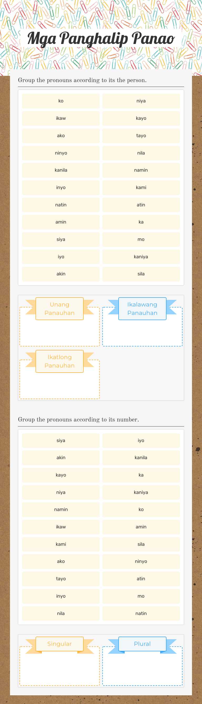 Mga Panghalip Panao worksheet preview image