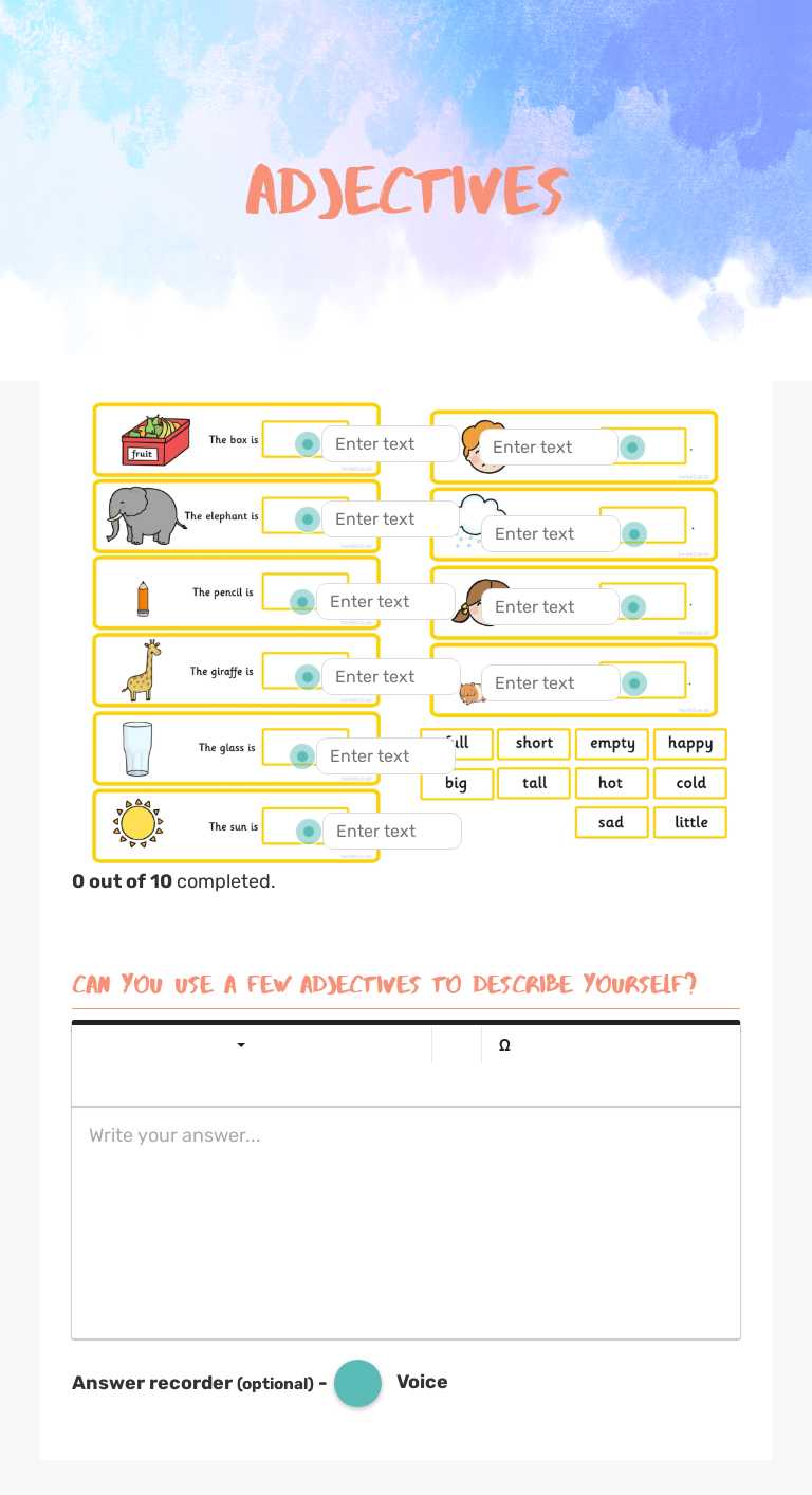 Adjectives worksheet preview image