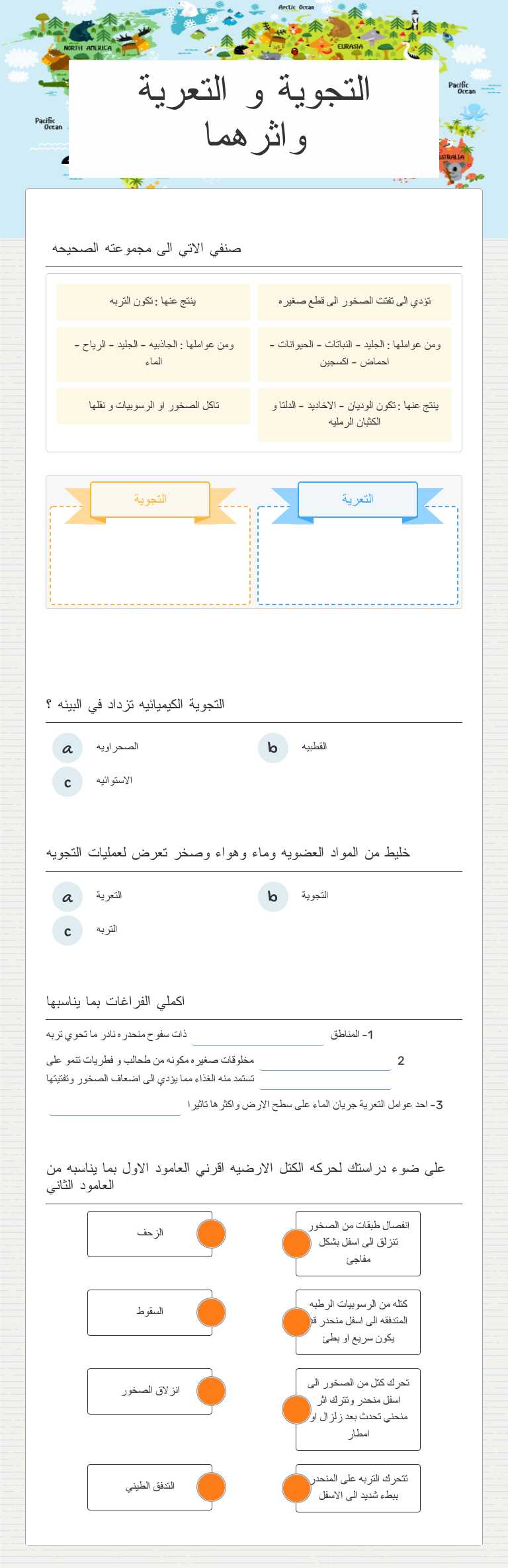 التجوية و التعرية واثرهما worksheet preview image