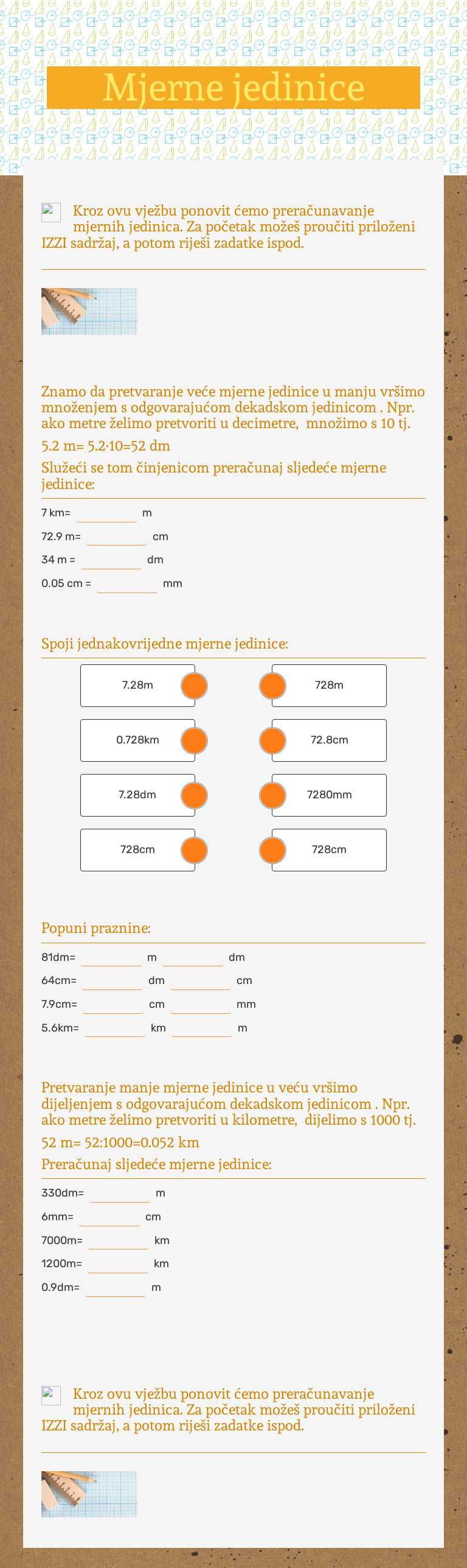 Mjerne jedinice worksheet preview image