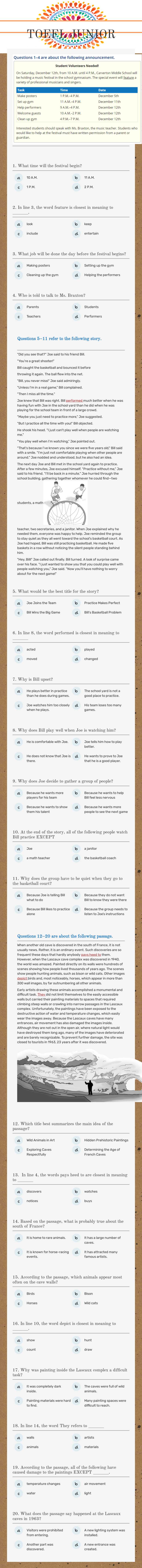 TOEFL JUNIOR worksheet preview image
