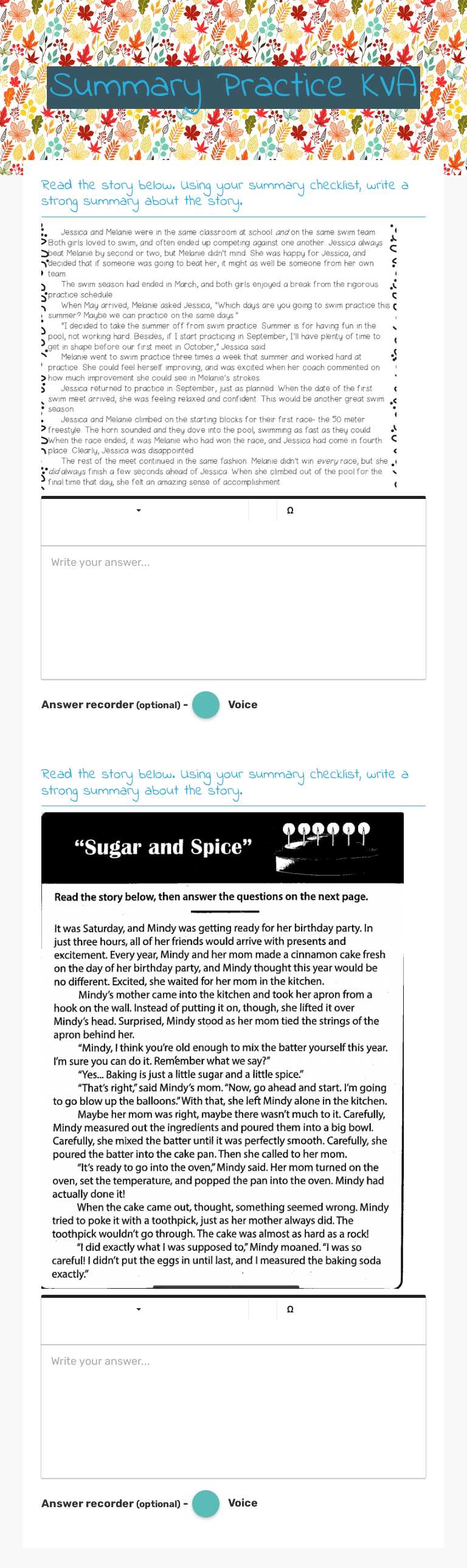 Summary Practice KVA Grade 4 worksheet preview